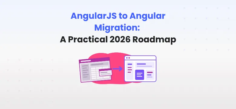 Cover of the House of Angular article on migrating from AngularJS to modern Angular: an old AngularJS app window with an arrow pointing to a modern Angular app window